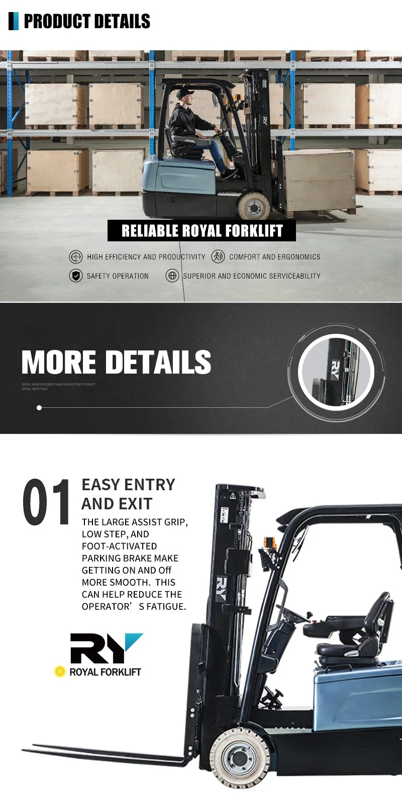 AC Motor Royal Standard Export Packing Semi Forklifts 4 Wheel Electric Forklift